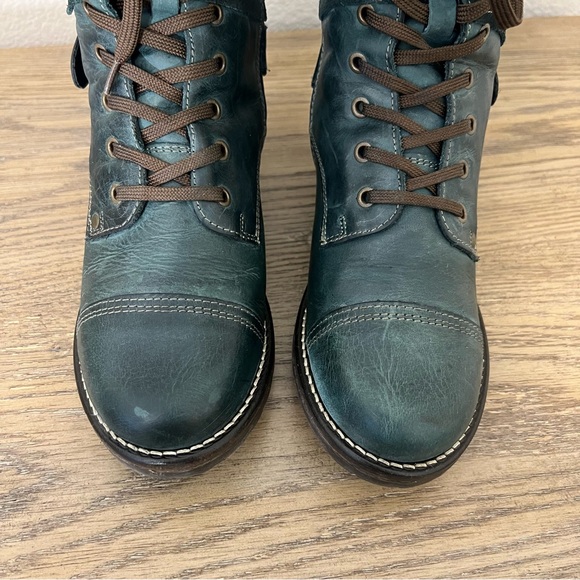 Taos Crave lace up leather combat boots side zip buckle detail teal size 8-8.5 - Picture 8 of 14